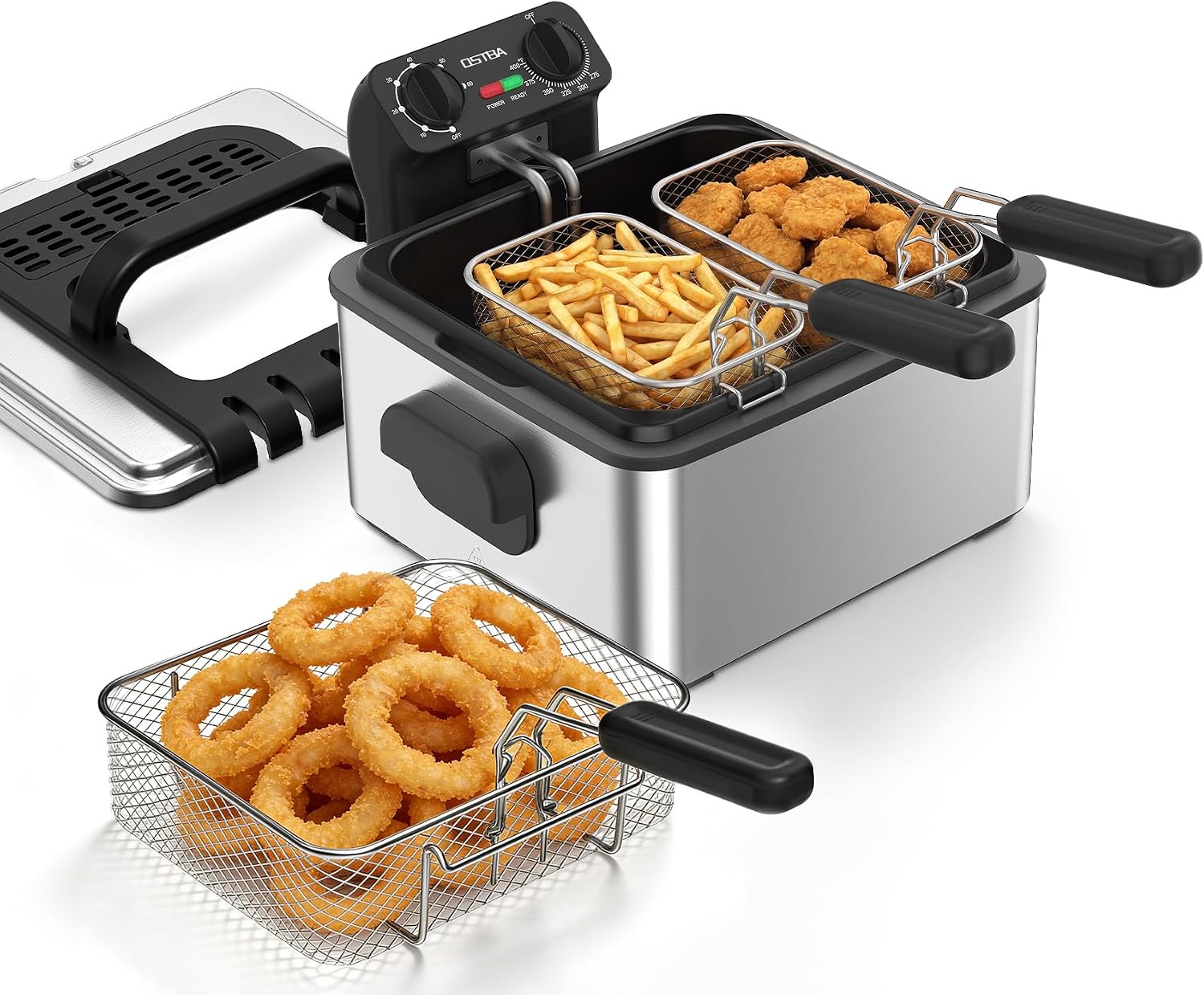 Deep Fryer Stainless - Fritadeira Elétrica com 3 Cestos, 4.75QT,
